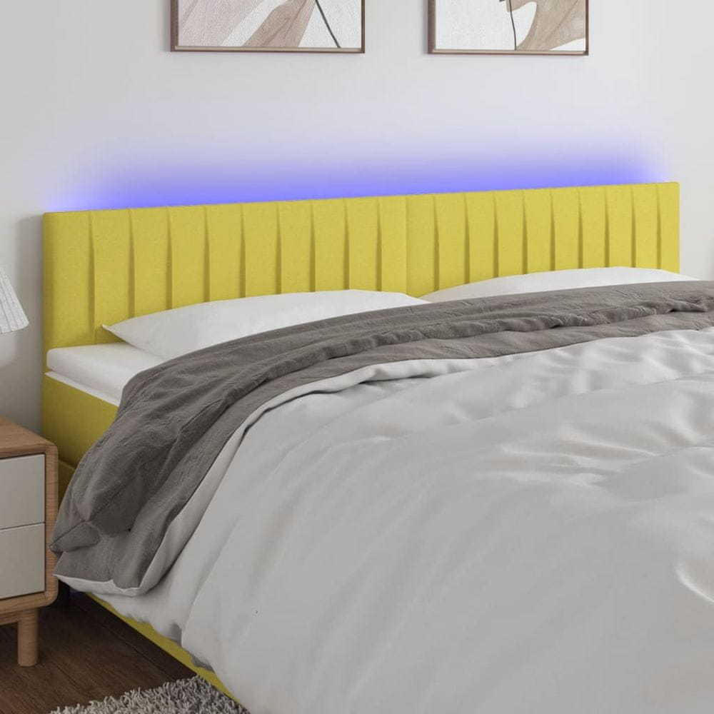 Vidaxl Čelo postele s LED zelené 200x5x78/88 cm látka